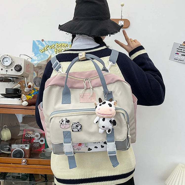 Cow Badge Kawaii Waterproof Backpack