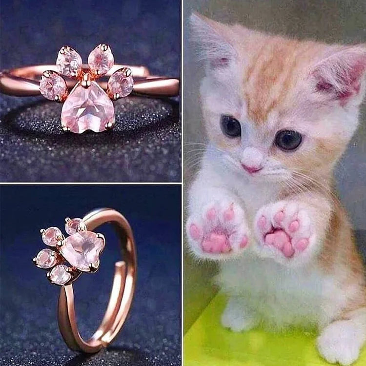 925 Sterling Silver Rose Gold Cat Paw Ring