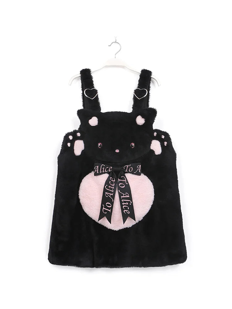 Customized Cute Cat Sheep Bear Winter Warm Furry Suspender Dress