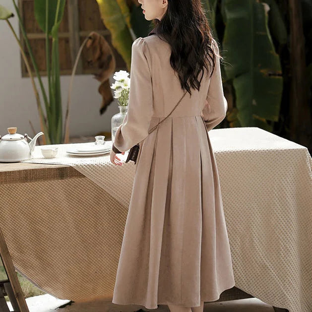 Dark Academia Elegant Vintage Bow Long Sleeve Dress