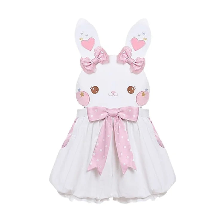 Kawaii Sweet Fashion Cartoon White Bunny Overalls Shorts