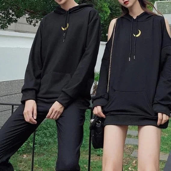 Black Loose Moon Couple Hoodie Jumper