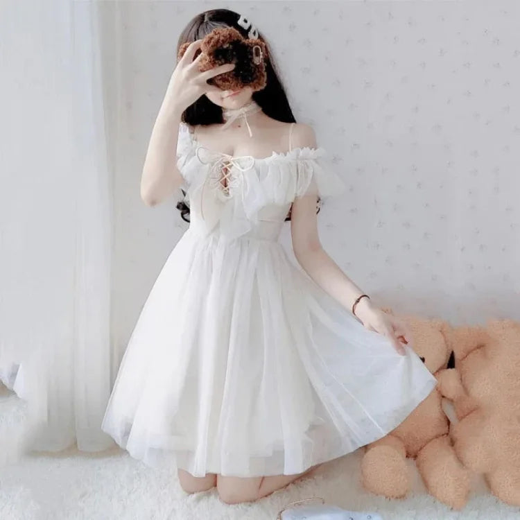 BlueWhite Fairy Soft Princess Off Shoulder Dress