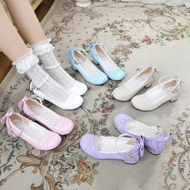 Sweet Lolita Round Head Shallow Mouth Bandage High Heel Shoes