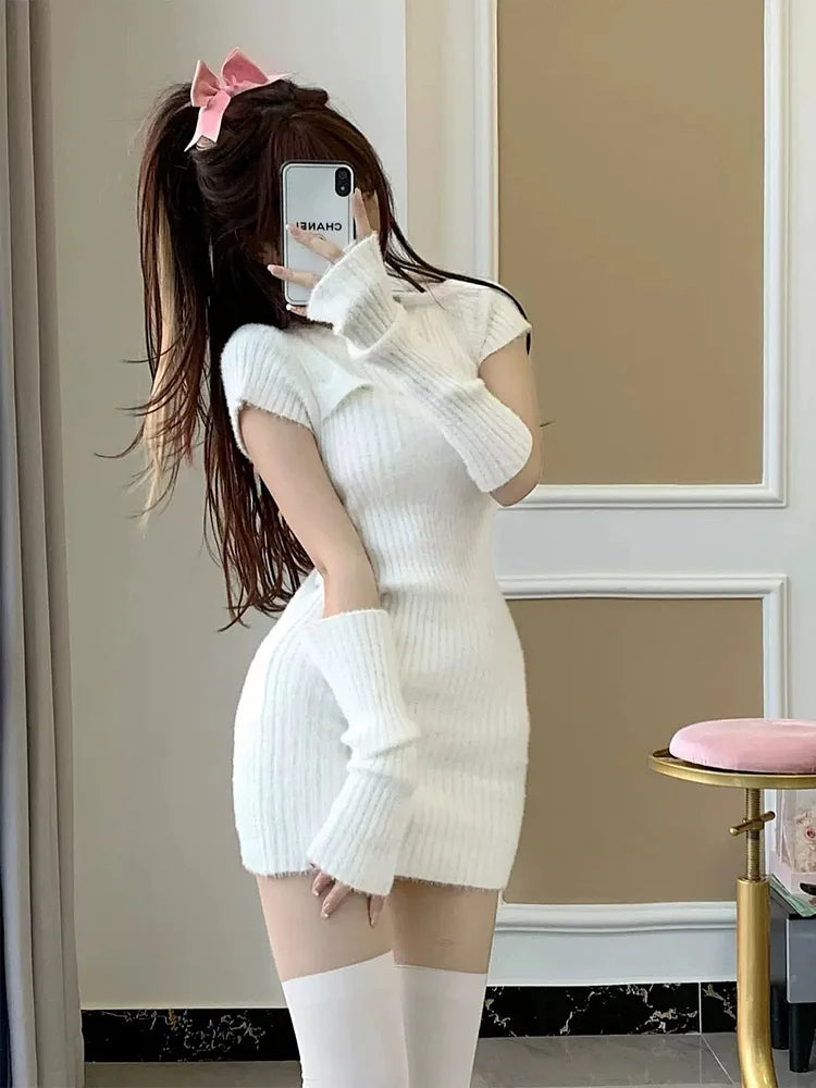 Y2K Sweet Soft White Sweater Dress