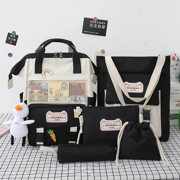 5Pcs/set Lovely Canvas School Backpack