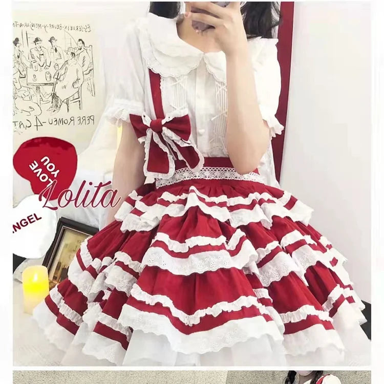 Sweet Cute Removable Strap Three-Part Lolita Cosplay Skirt