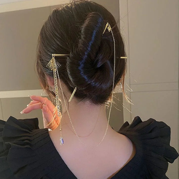 Double Fan-shaped Style Streamer Hairpin