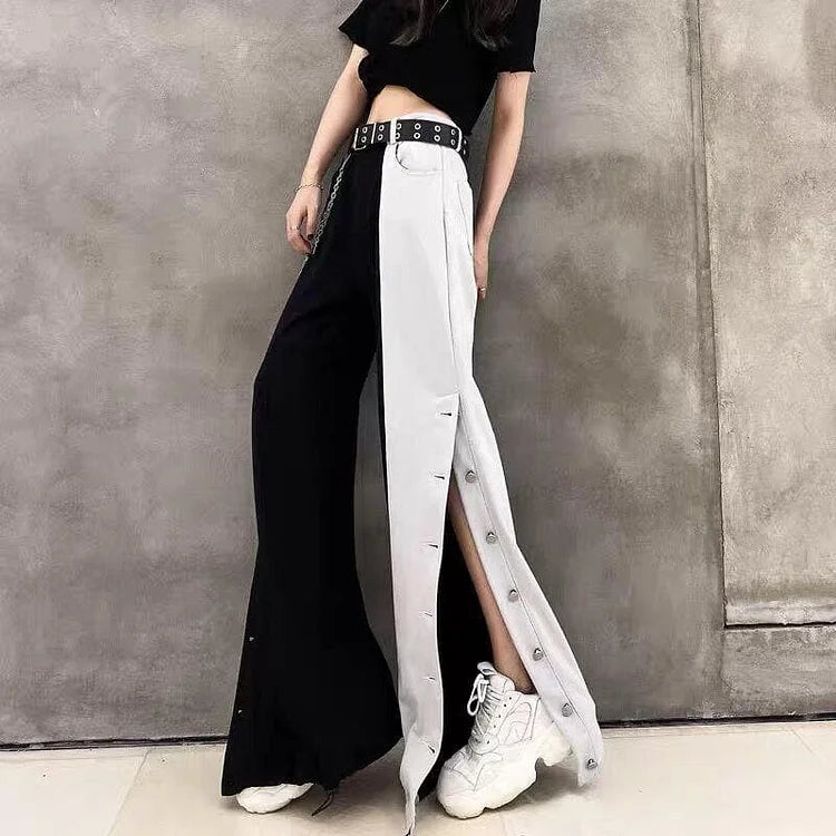 Gothic Black White Splice Pants