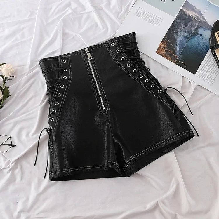 Gothic Straight Thin High Waist Zipper Black Shorts