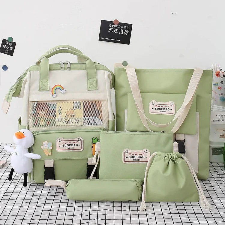 5Pcs/set Lovely Canvas School Backpack