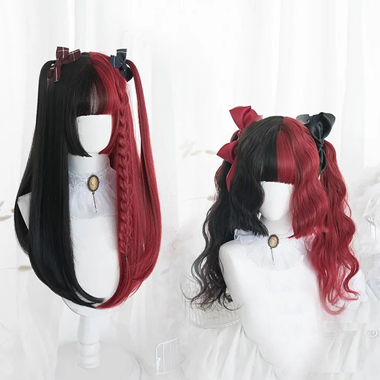 65CM Black Mixed Red Gothic Lolita Cosplay Wig