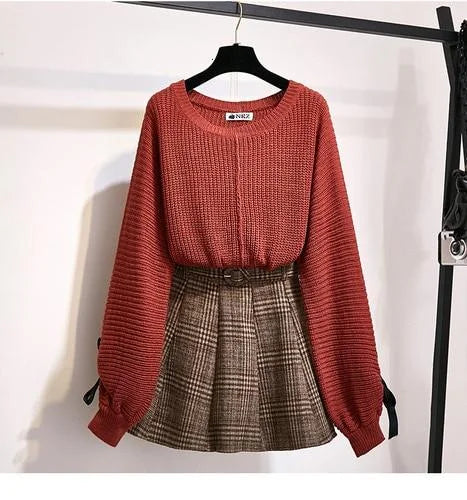 Dark Academia Autumn Knitted Sweater and Skirt 2 Piece set