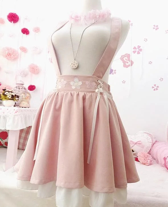 Pink Sakura Suspender Skirt Strap Dress