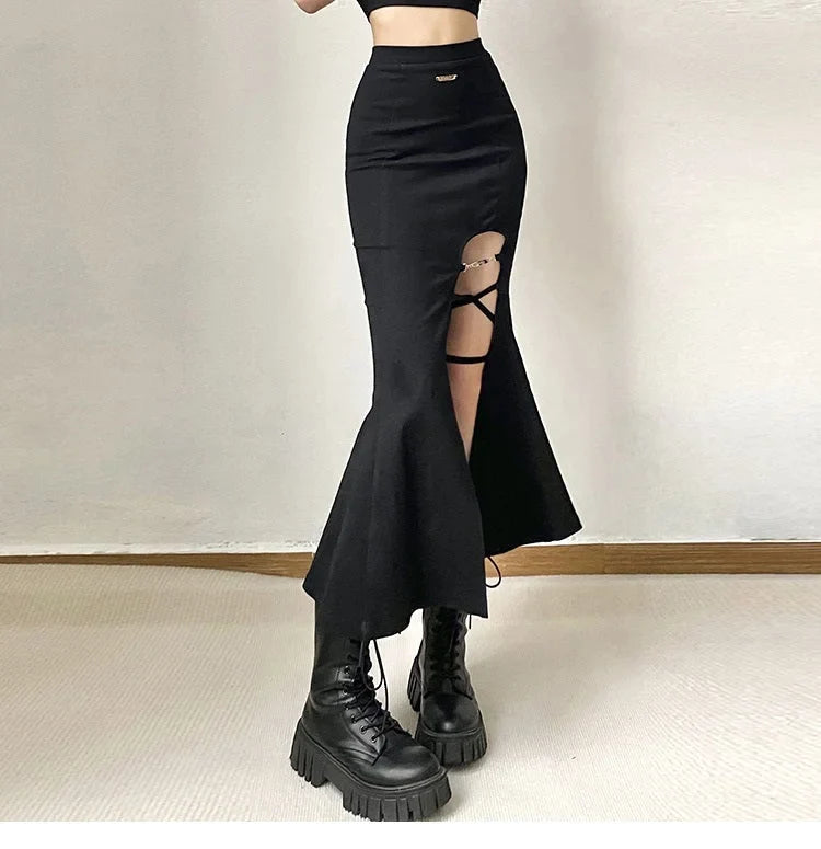 Y2K Slit High Waist Fishtail Skirt