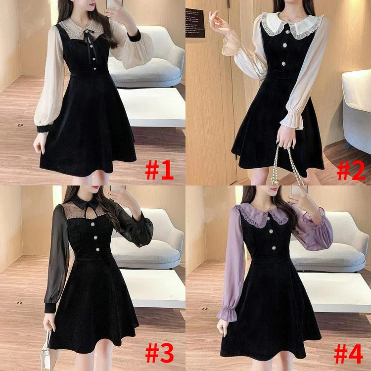 Elegant Vintage Black Lantern Sleeve High Waist Slim Dress