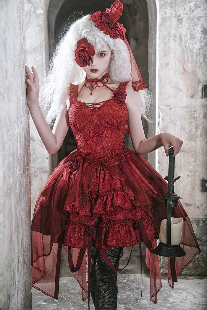 Gothic Blooding Rose JSK Dress Full Set