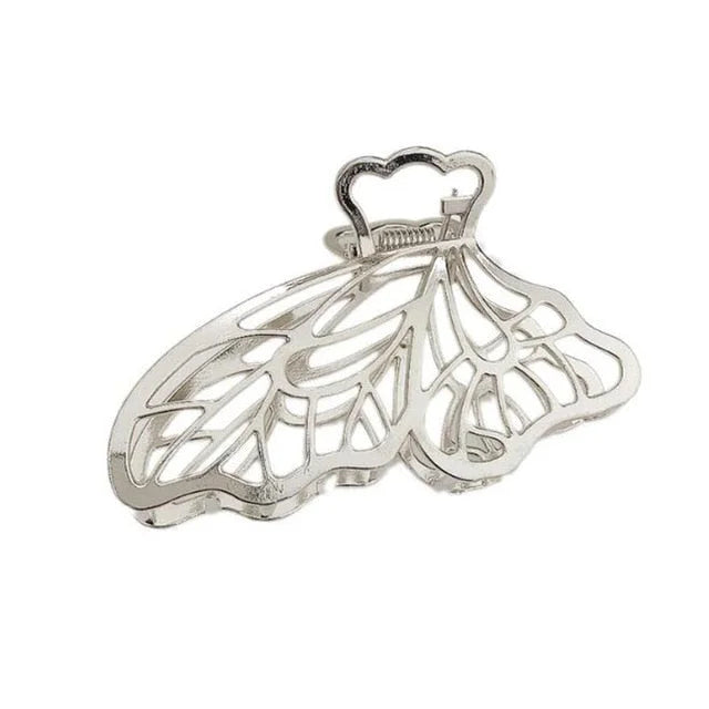 Hollow Out Butterfly Heart Tassel Metal Silver Hair Clip