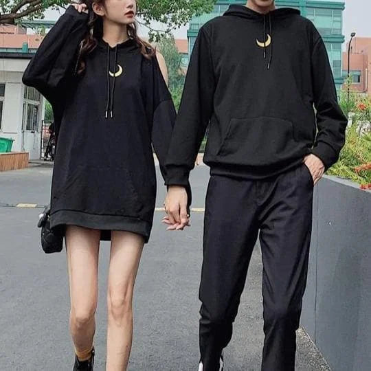 Black Loose Moon Couple Hoodie Jumper