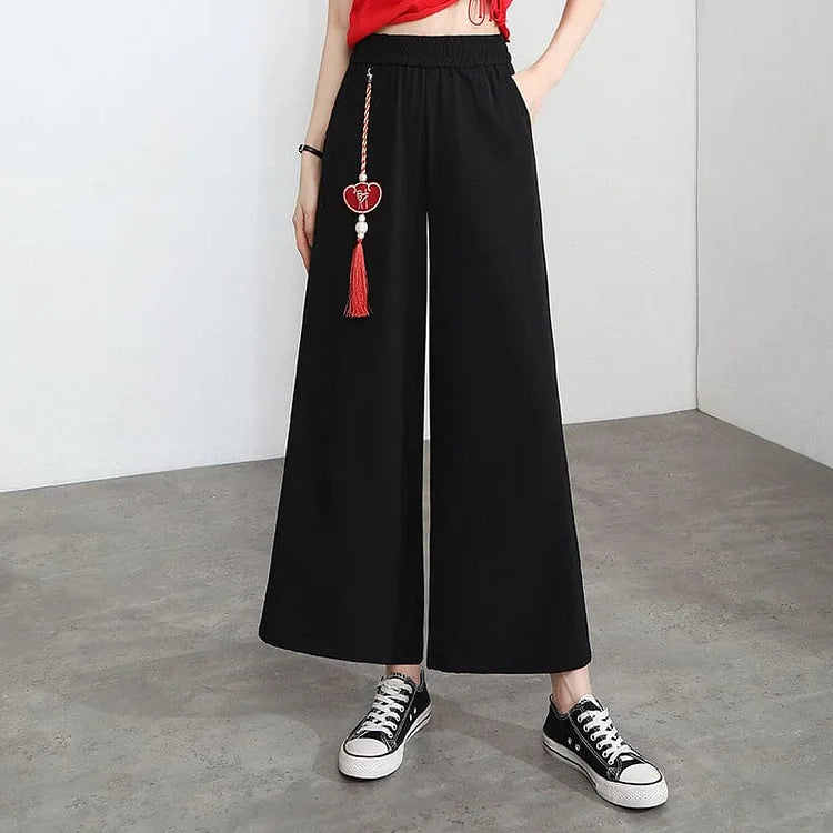 Embroidery Golden Dragon Casual Black Red Pants