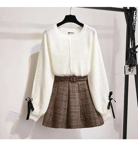 Dark Academia Autumn Knitted Sweater and Skirt 2 Piece set