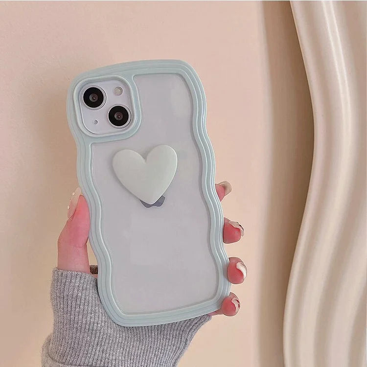 Korean Aesthetic Love Heart Wave Phone Case For iPhone 13 12 11 Pro XS Max X XR Simple Cute Clear Soft Silicone