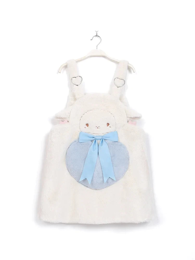 Customized Cute Cat Sheep Bear Winter Warm Furry Suspender Dress