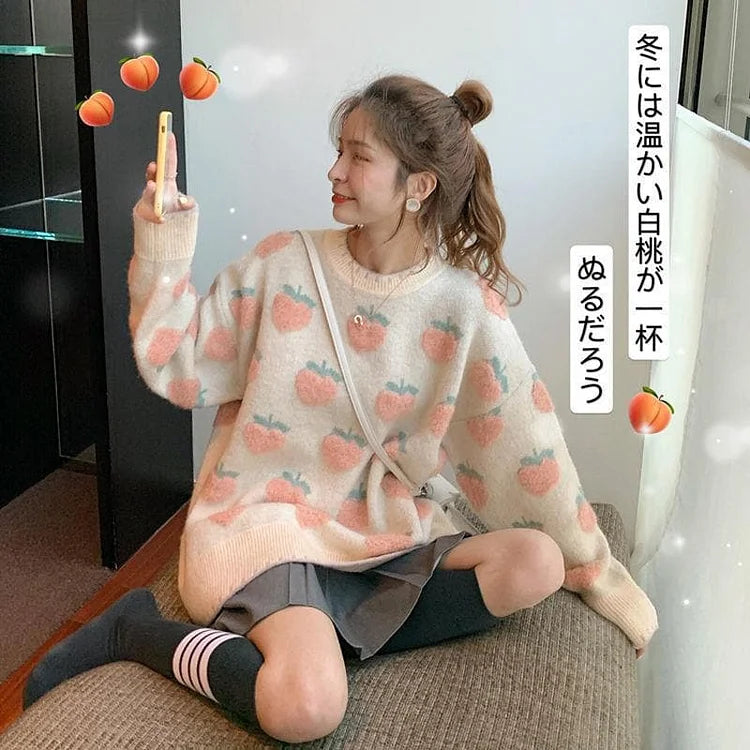 Warm Peach/Strawberry Knit Pullover Sweater