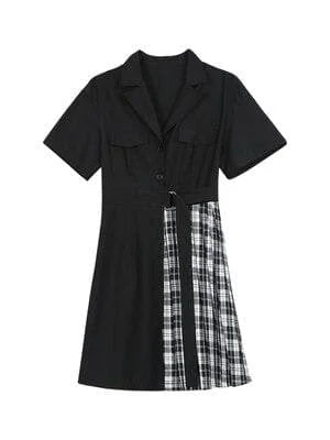 Gothic Black Patchwork Plaid Dress