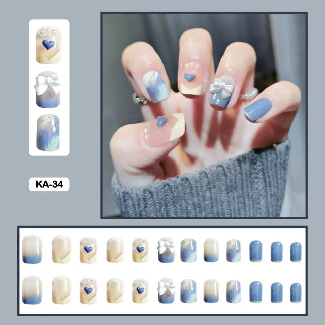 24pcs/box Kawaii Butterfly Lovely Wearable Press On Fake Nails