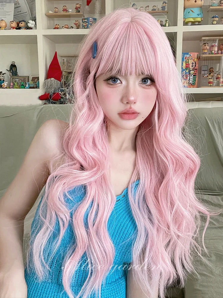 Casual Series Pastel Fantasy Pink Wavy Long Wig