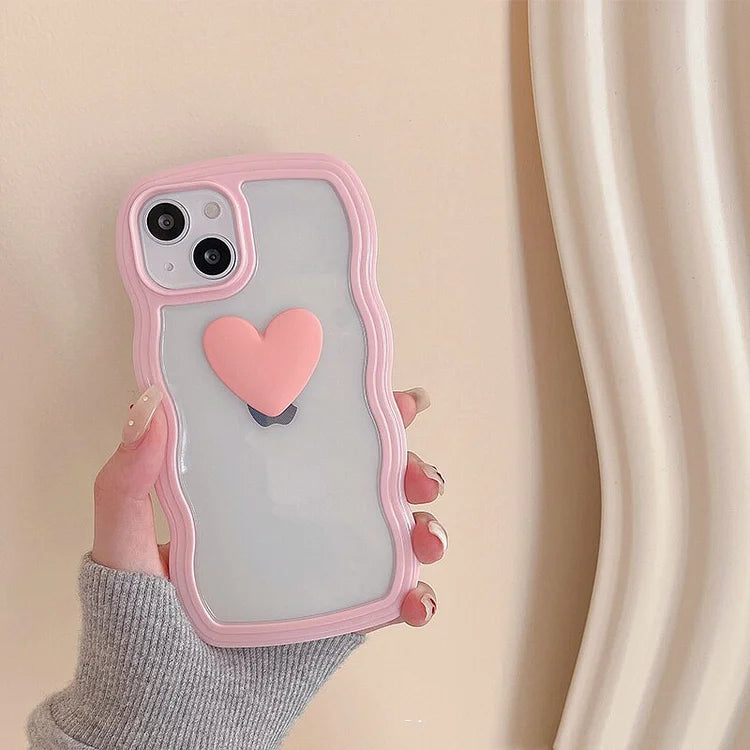 Korean Aesthetic Love Heart Wave Phone Case For iPhone 13 12 11 Pro XS Max X XR Simple Cute Clear Soft Silicone