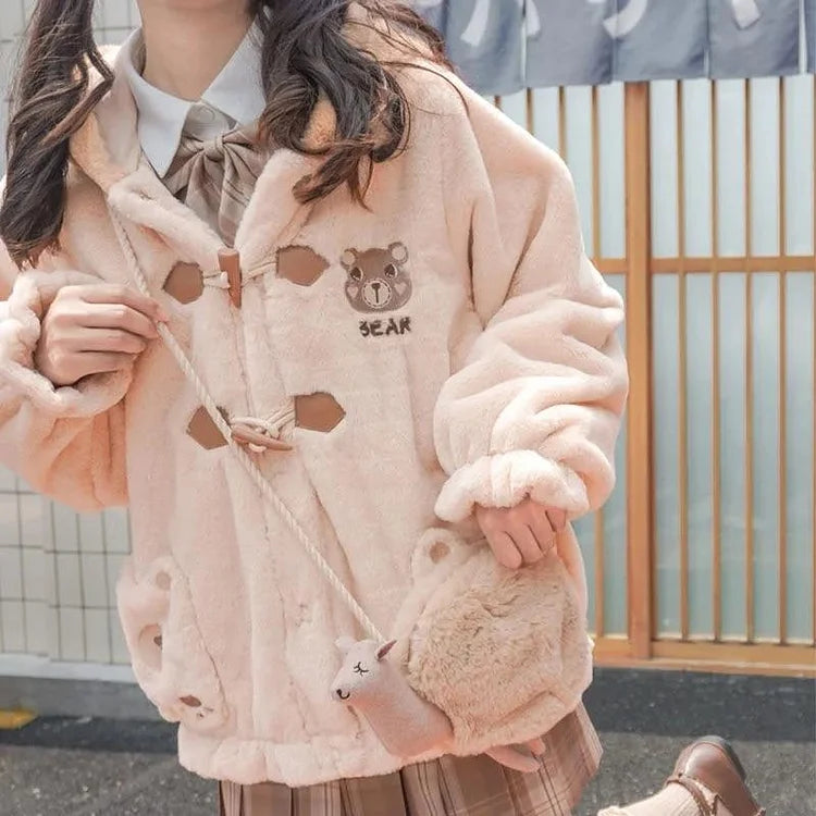 Kawaii Plush Fluffy Bear Winter Hoodie Jacket