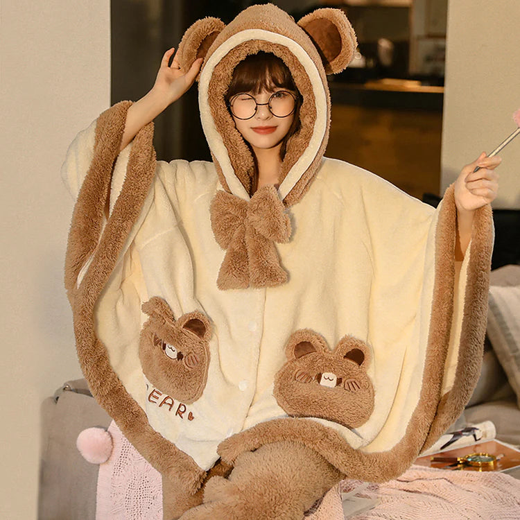 Bear Ears Pocket Bow Hooded Pajama Set