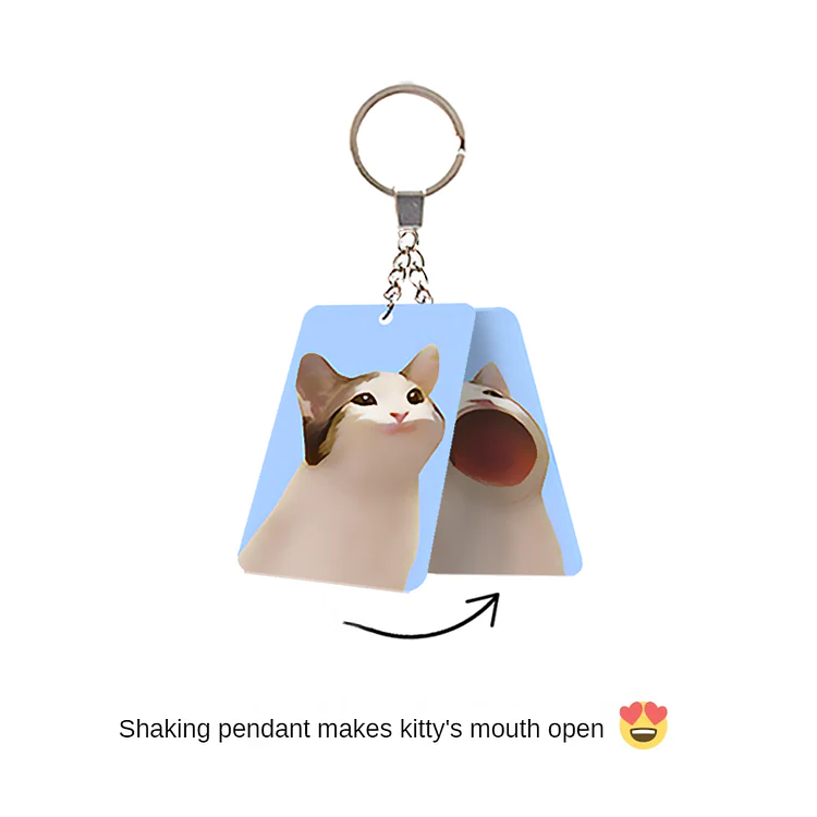 Funny Cat Kitty Mouth Open Keychain