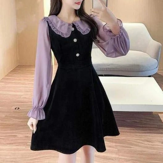 Elegant Vintage Black Lantern Sleeve High Waist Slim Dress