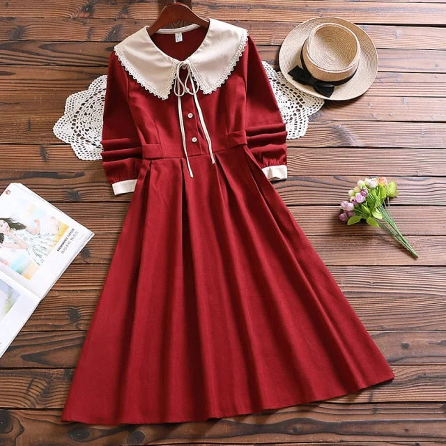 Dark Academia Japanese Style Vintage Sweet Peter pan Collar Dress