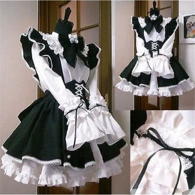 Anime Maid Outfit Black&White Apron Dress Lolita Cosplay Costume