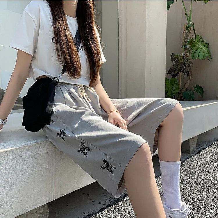 Korean Fashion Butterfly Gray/Black Shorts