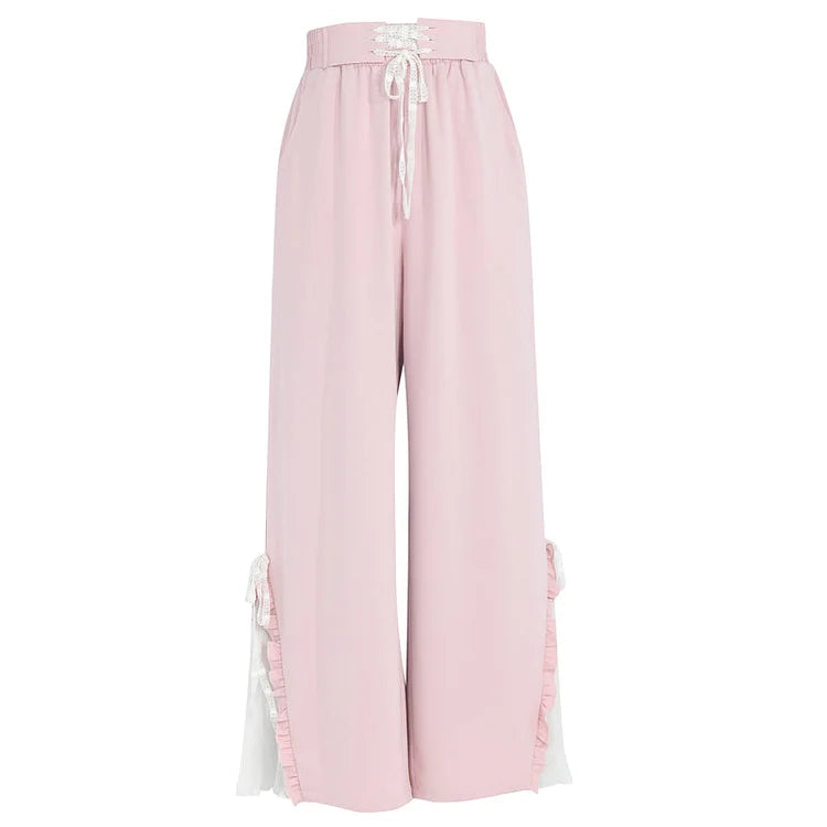 Blue Pink Cute Pastel Spring Lace Pants