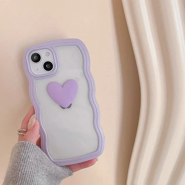 Korean Aesthetic Love Heart Wave Phone Case For iPhone 13 12 11 Pro XS Max X XR Simple Cute Clear Soft Silicone