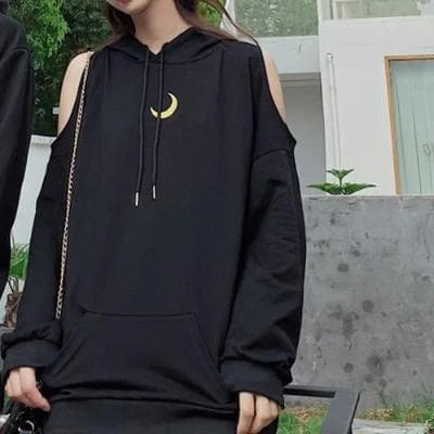 Black Loose Moon Couple Hoodie Jumper