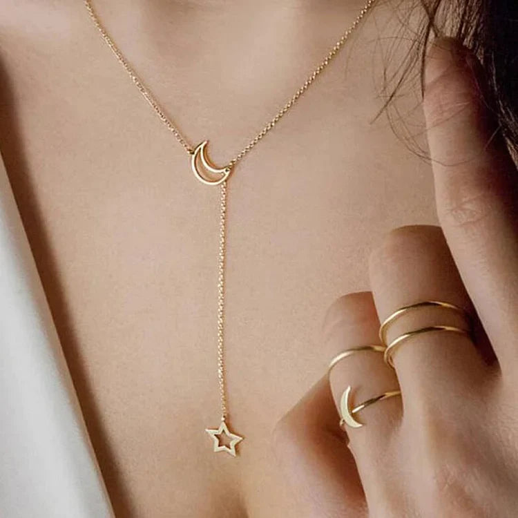 [Clearance] Gold Star Moon Chains Necklace