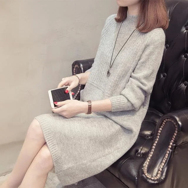 Knitted Long Sleeve Pullover Sweater Dress