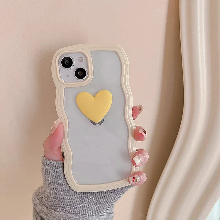 Korean Aesthetic Love Heart Wave Phone Case For iPhone 13 12 11 Pro XS Max X XR Simple Cute Clear Soft Silicone