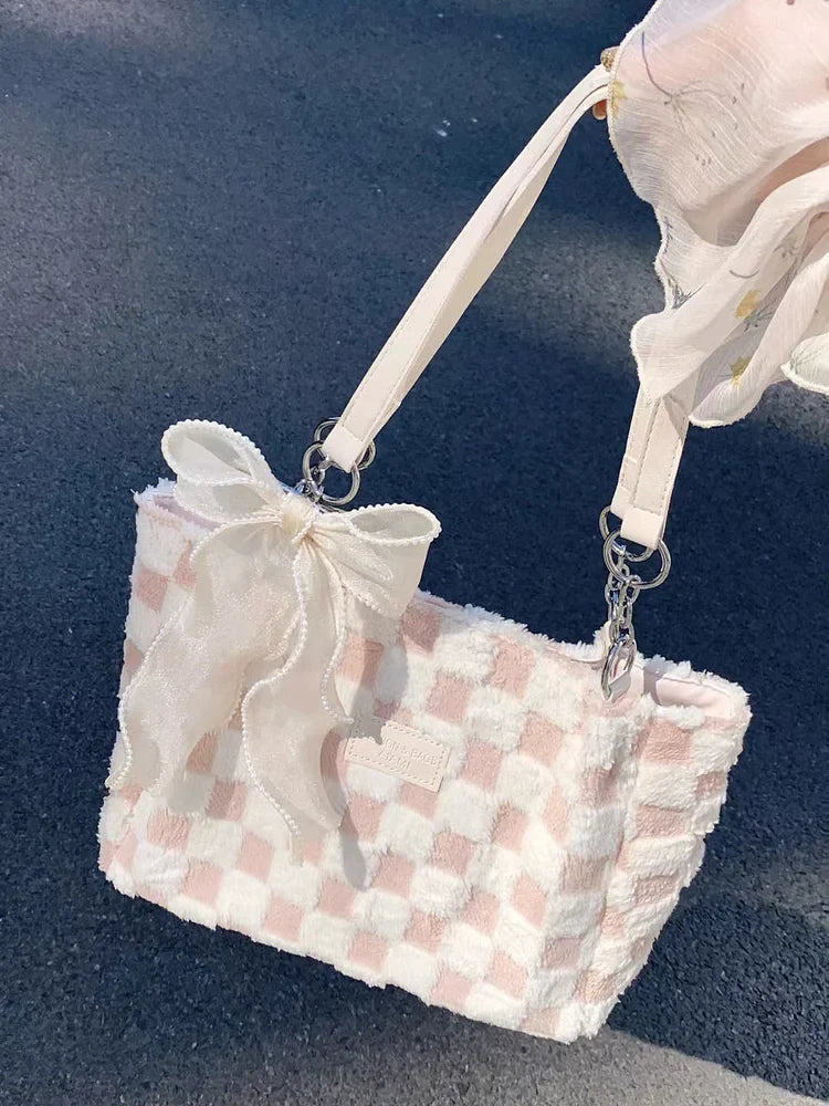 Ribbon Pink Checkered Bag