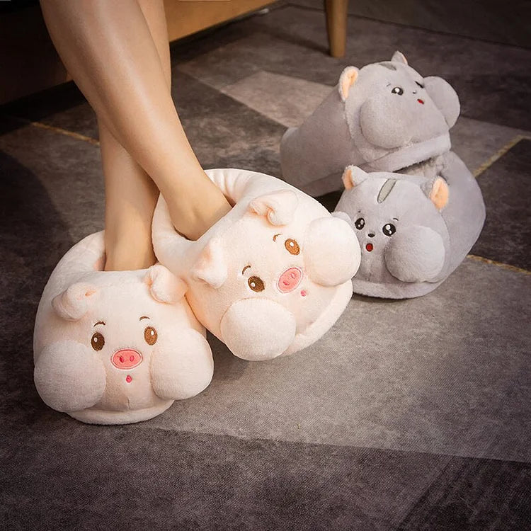 Kawaii Hamster Plush Pig Shark Slippers Stuffed Animal Dolls Room Indoor Winter Floor Shoes