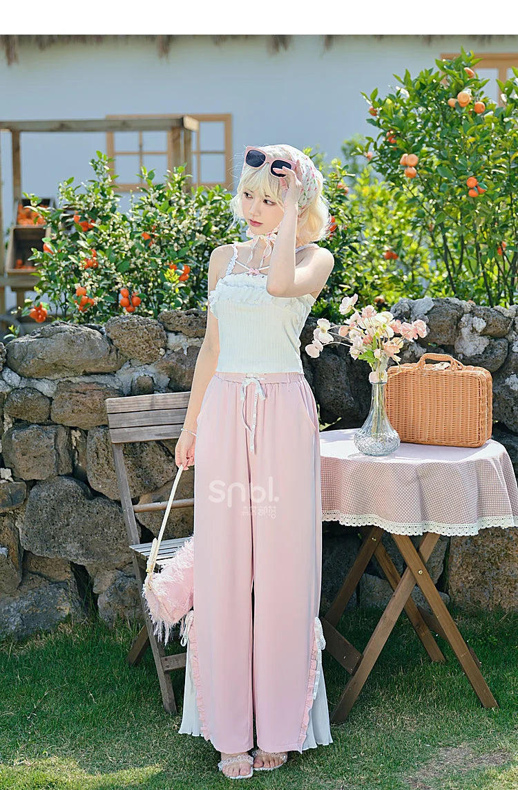 Blue Pink Cute Pastel Spring Lace Pants