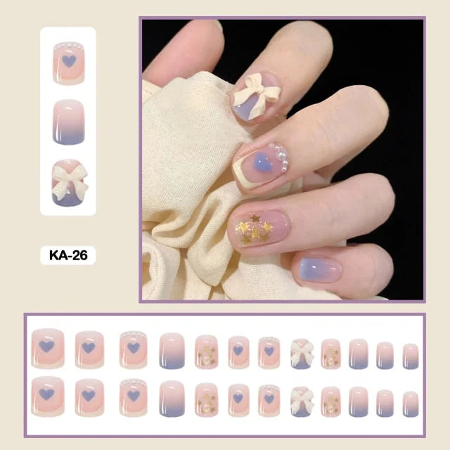 24pcs/box Kawaii Butterfly Lovely Wearable Press On Fake Nails