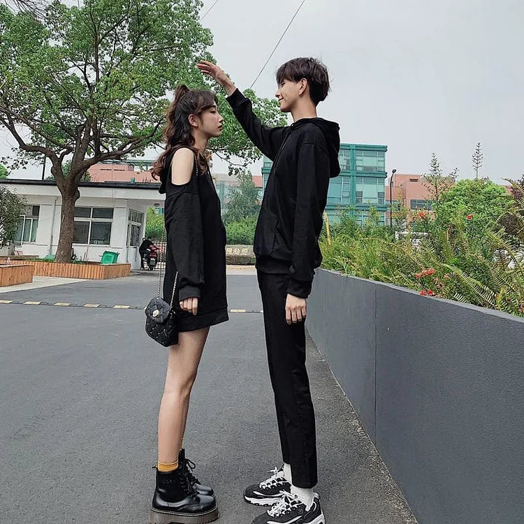 Black Loose Moon Couple Hoodie Jumper